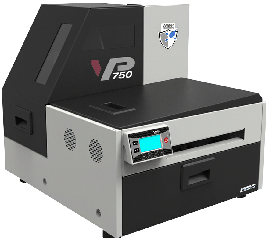 Impresora compacta digital de etiquetas a color VP750 con tecnología Memjet resistente al agua.